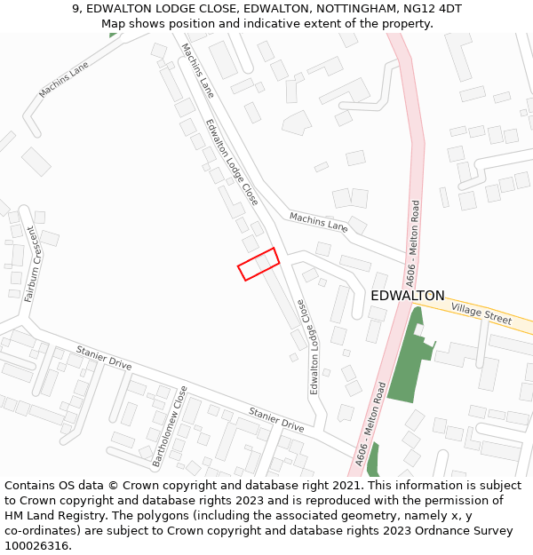 9, EDWALTON LODGE CLOSE, EDWALTON, NOTTINGHAM, NG12 4DT: Location map and indicative extent of plot