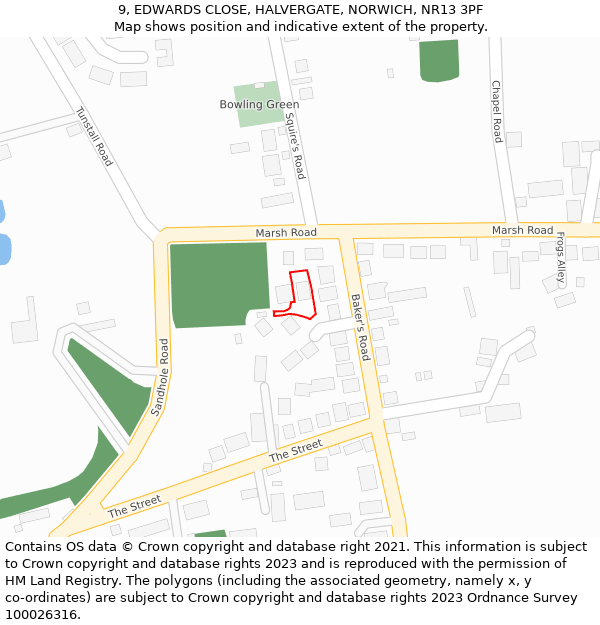 9, EDWARDS CLOSE, HALVERGATE, NORWICH, NR13 3PF: Location map and indicative extent of plot