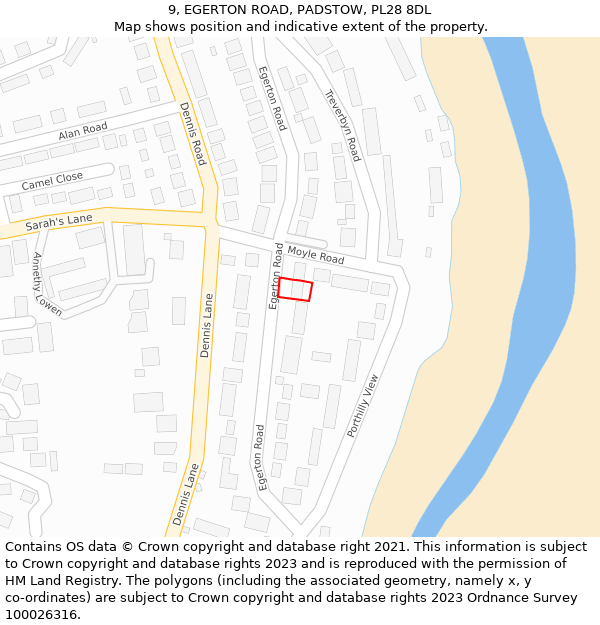 9, EGERTON ROAD, PADSTOW, PL28 8DL: Location map and indicative extent of plot