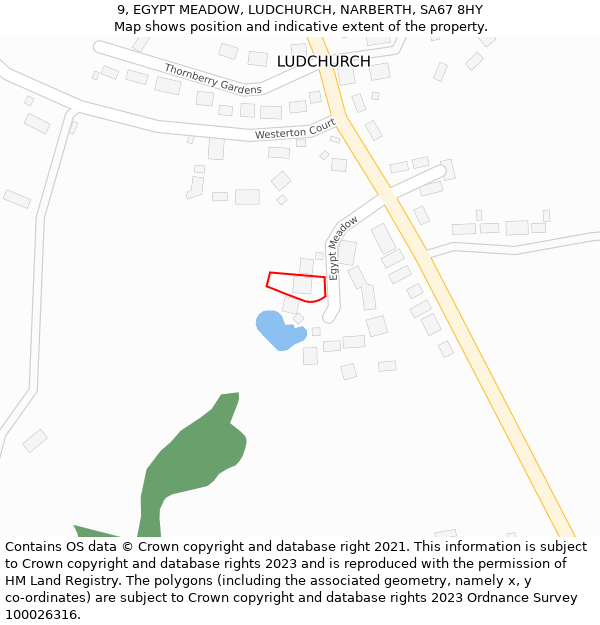 9, EGYPT MEADOW, LUDCHURCH, NARBERTH, SA67 8HY: Location map and indicative extent of plot