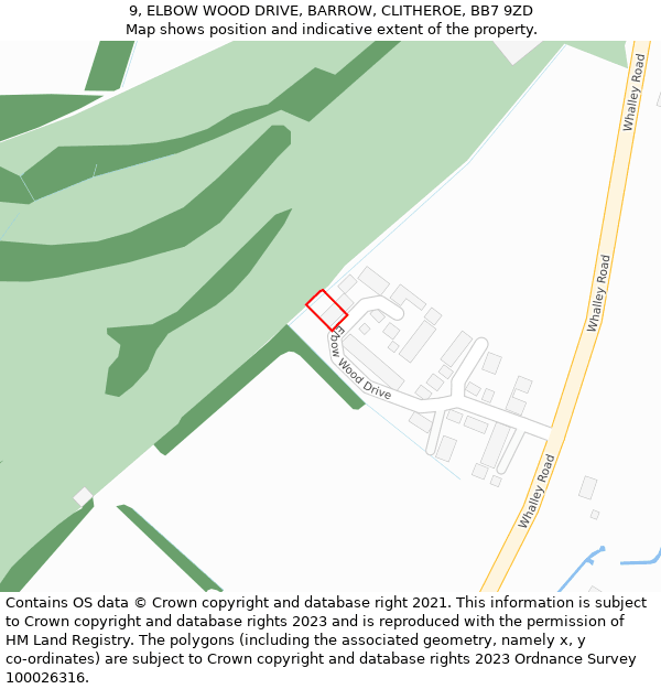 9, ELBOW WOOD DRIVE, BARROW, CLITHEROE, BB7 9ZD: Location map and indicative extent of plot