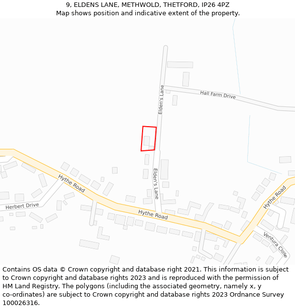 9, ELDENS LANE, METHWOLD, THETFORD, IP26 4PZ: Location map and indicative extent of plot