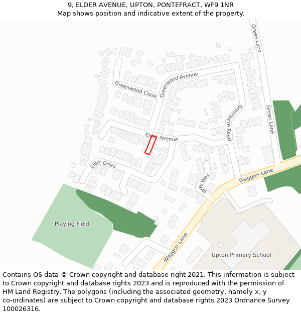 9, ELDER AVENUE, UPTON, PONTEFRACT, WF9 1NR: Location map and indicative extent of plot