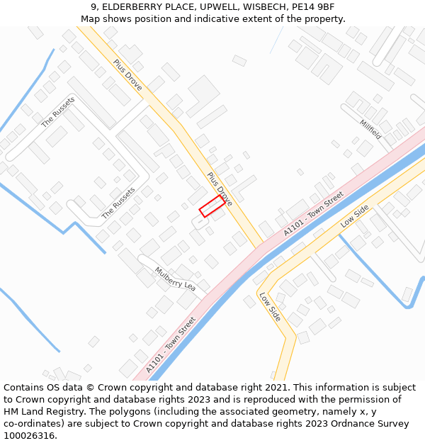 9, ELDERBERRY PLACE, UPWELL, WISBECH, PE14 9BF: Location map and indicative extent of plot