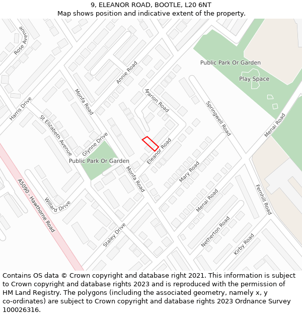 9, ELEANOR ROAD, BOOTLE, L20 6NT: Location map and indicative extent of plot