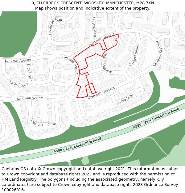 9, ELLERBECK CRESCENT, WORSLEY, MANCHESTER, M28 7XN: Location map and indicative extent of plot