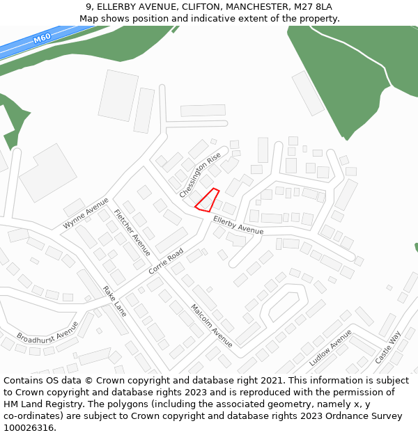 9, ELLERBY AVENUE, CLIFTON, MANCHESTER, M27 8LA: Location map and indicative extent of plot