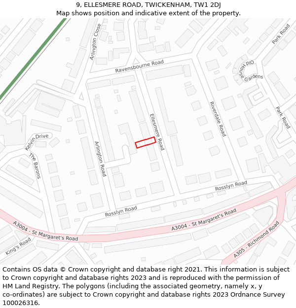 9, ELLESMERE ROAD, TWICKENHAM, TW1 2DJ: Location map and indicative extent of plot