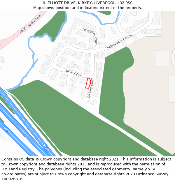 9, ELLIOTT DRIVE, KIRKBY, LIVERPOOL, L32 9SS: Location map and indicative extent of plot