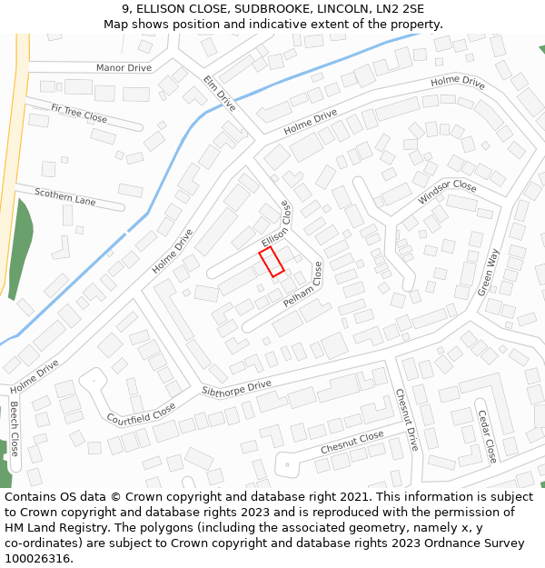 9, ELLISON CLOSE, SUDBROOKE, LINCOLN, LN2 2SE: Location map and indicative extent of plot