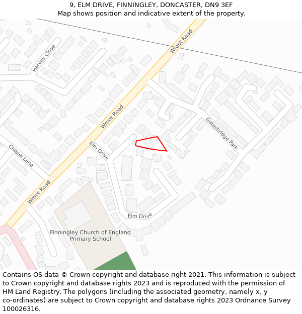 9, ELM DRIVE, FINNINGLEY, DONCASTER, DN9 3EF: Location map and indicative extent of plot