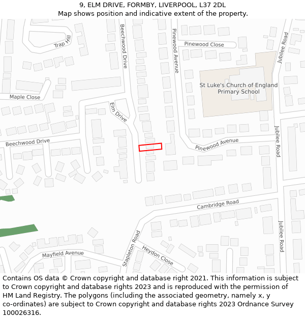 9, ELM DRIVE, FORMBY, LIVERPOOL, L37 2DL: Location map and indicative extent of plot