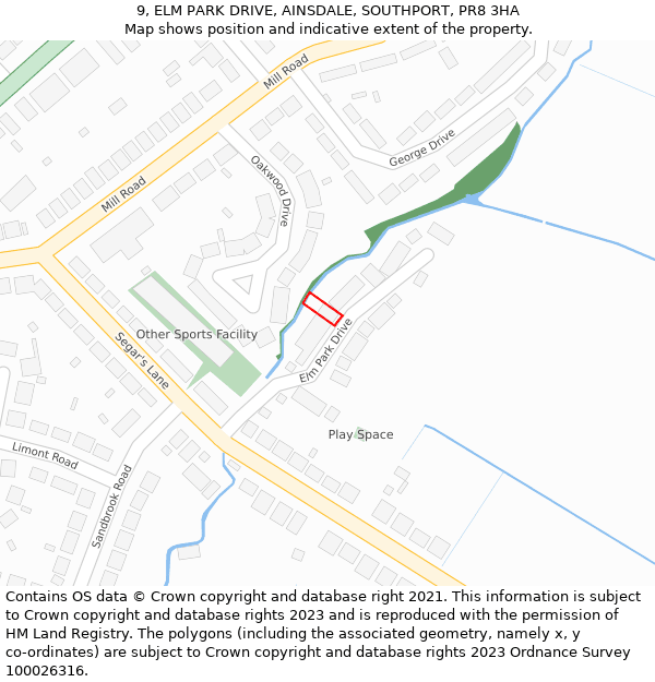 9, ELM PARK DRIVE, AINSDALE, SOUTHPORT, PR8 3HA: Location map and indicative extent of plot