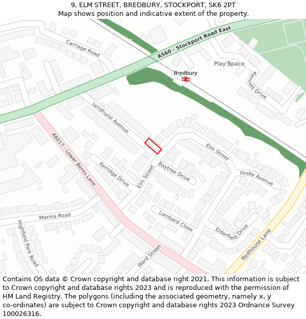 9, ELM STREET, BREDBURY, STOCKPORT, SK6 2PT: Location map and indicative extent of plot