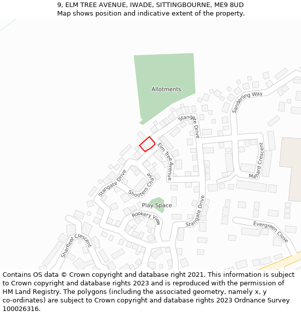 9, ELM TREE AVENUE, IWADE, SITTINGBOURNE, ME9 8UD: Location map and indicative extent of plot