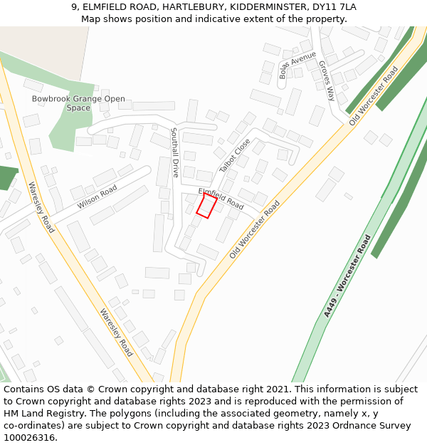 9, ELMFIELD ROAD, HARTLEBURY, KIDDERMINSTER, DY11 7LA: Location map and indicative extent of plot