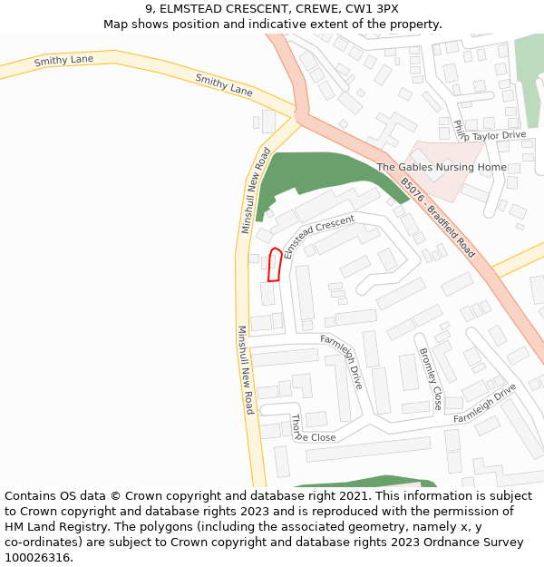 9, ELMSTEAD CRESCENT, CREWE, CW1 3PX: Location map and indicative extent of plot