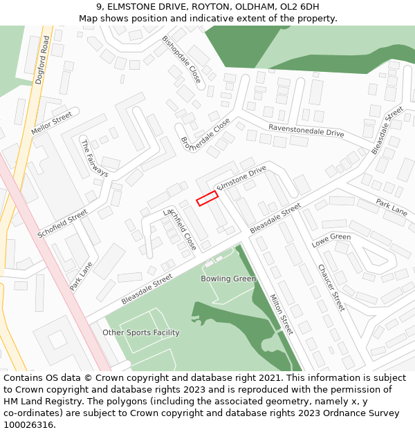 9, ELMSTONE DRIVE, ROYTON, OLDHAM, OL2 6DH: Location map and indicative extent of plot