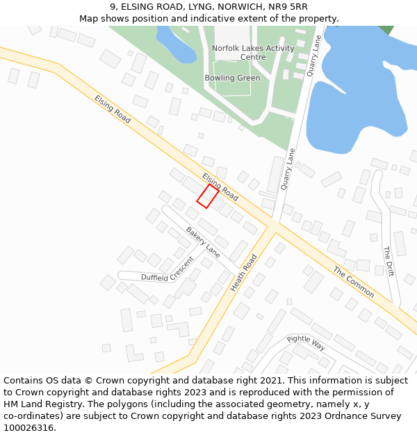 9, ELSING ROAD, LYNG, NORWICH, NR9 5RR: Location map and indicative extent of plot