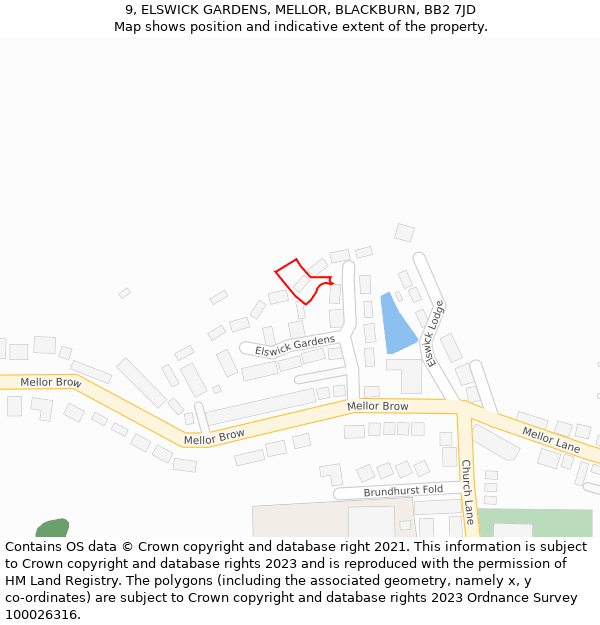 9, ELSWICK GARDENS, MELLOR, BLACKBURN, BB2 7JD: Location map and indicative extent of plot