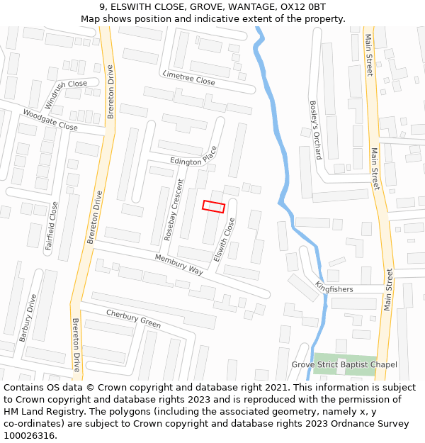 9, ELSWITH CLOSE, GROVE, WANTAGE, OX12 0BT: Location map and indicative extent of plot