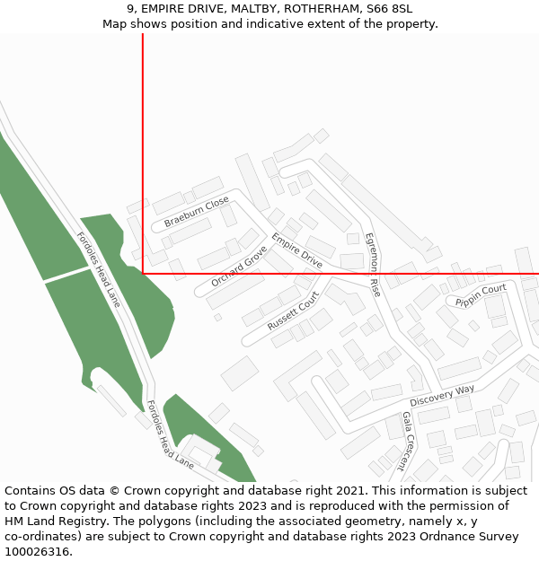 9, EMPIRE DRIVE, MALTBY, ROTHERHAM, S66 8SL: Location map and indicative extent of plot