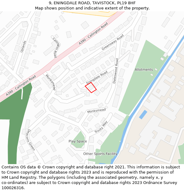 9, ENINGDALE ROAD, TAVISTOCK, PL19 8HF: Location map and indicative extent of plot