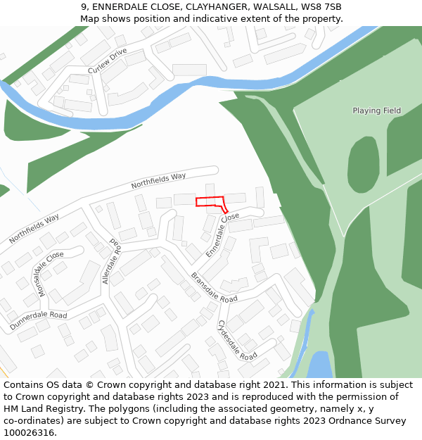 9, ENNERDALE CLOSE, CLAYHANGER, WALSALL, WS8 7SB: Location map and indicative extent of plot