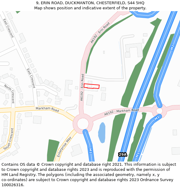 9, ERIN ROAD, DUCKMANTON, CHESTERFIELD, S44 5HQ: Location map and indicative extent of plot