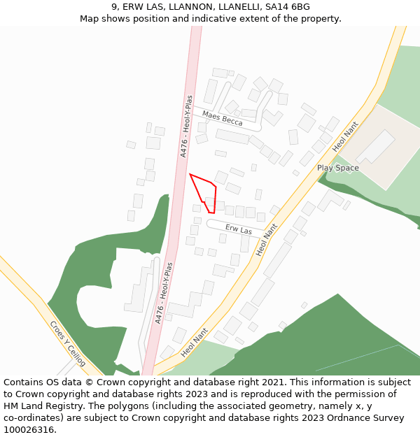 9, ERW LAS, LLANNON, LLANELLI, SA14 6BG: Location map and indicative extent of plot