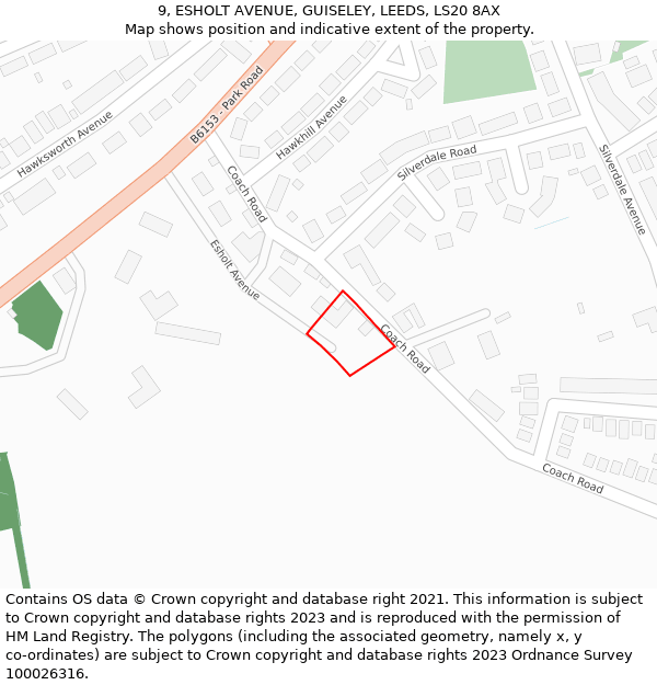 9, ESHOLT AVENUE, GUISELEY, LEEDS, LS20 8AX: Location map and indicative extent of plot