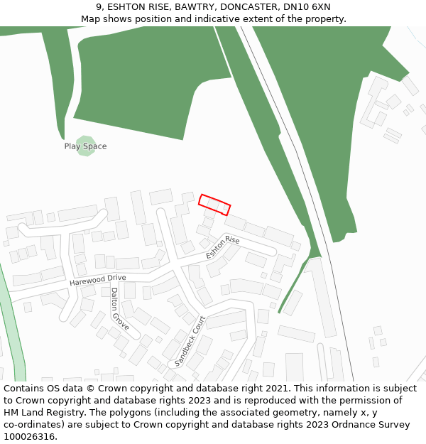 9, ESHTON RISE, BAWTRY, DONCASTER, DN10 6XN: Location map and indicative extent of plot