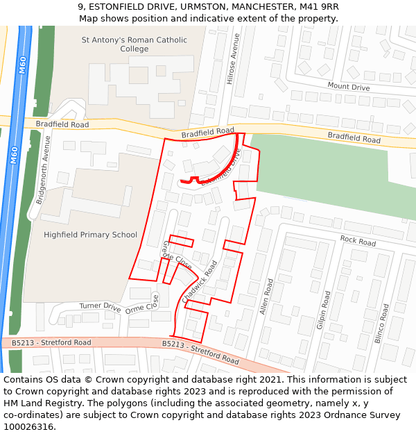 9, ESTONFIELD DRIVE, URMSTON, MANCHESTER, M41 9RR: Location map and indicative extent of plot