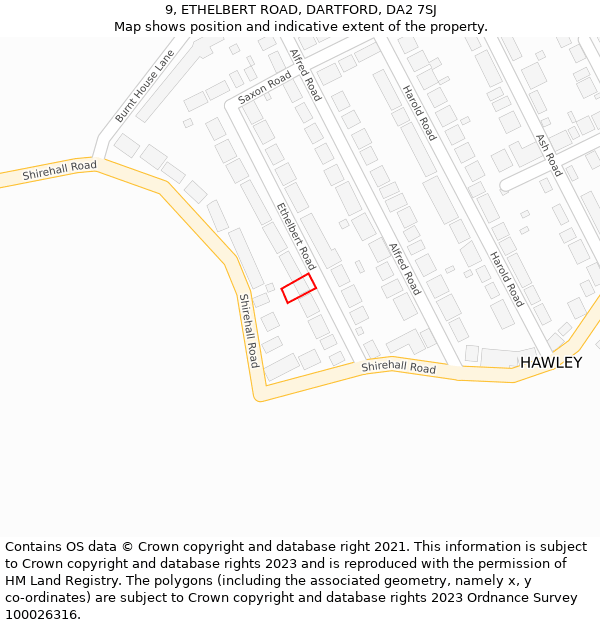 9, ETHELBERT ROAD, DARTFORD, DA2 7SJ: Location map and indicative extent of plot