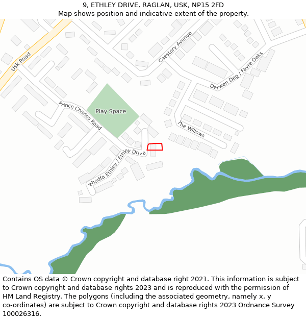 9, ETHLEY DRIVE, RAGLAN, USK, NP15 2FD: Location map and indicative extent of plot
