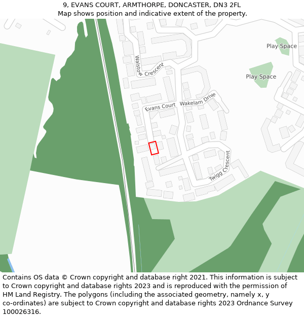 9, EVANS COURT, ARMTHORPE, DONCASTER, DN3 2FL: Location map and indicative extent of plot