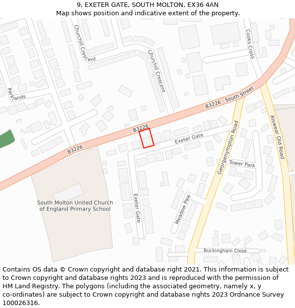 9, EXETER GATE, SOUTH MOLTON, EX36 4AN: Location map and indicative extent of plot