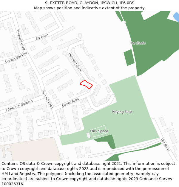 9, EXETER ROAD, CLAYDON, IPSWICH, IP6 0BS: Location map and indicative extent of plot