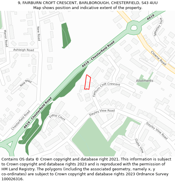 9, FAIRBURN CROFT CRESCENT, BARLBOROUGH, CHESTERFIELD, S43 4UU: Location map and indicative extent of plot