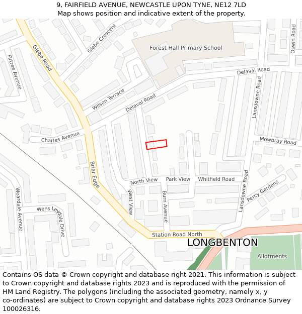 9, FAIRFIELD AVENUE, NEWCASTLE UPON TYNE, NE12 7LD: Location map and indicative extent of plot