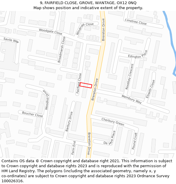 9, FAIRFIELD CLOSE, GROVE, WANTAGE, OX12 0NQ: Location map and indicative extent of plot