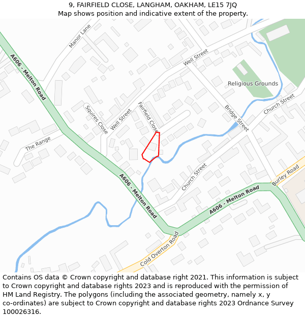 9, FAIRFIELD CLOSE, LANGHAM, OAKHAM, LE15 7JQ: Location map and indicative extent of plot