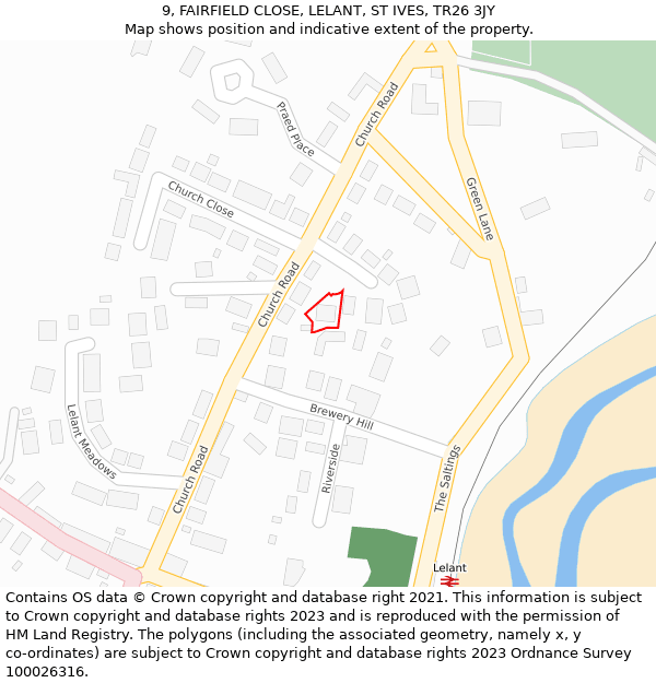 9, FAIRFIELD CLOSE, LELANT, ST IVES, TR26 3JY: Location map and indicative extent of plot