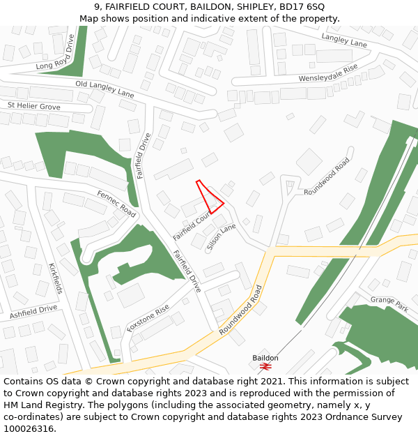 9, FAIRFIELD COURT, BAILDON, SHIPLEY, BD17 6SQ: Location map and indicative extent of plot