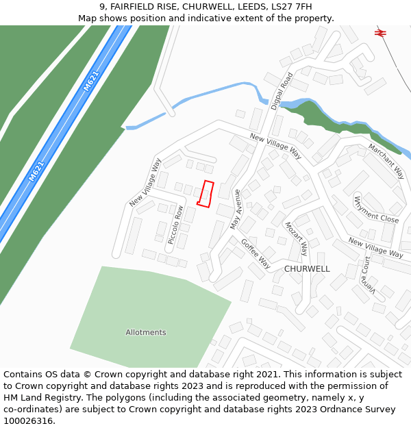 9, FAIRFIELD RISE, CHURWELL, LEEDS, LS27 7FH: Location map and indicative extent of plot