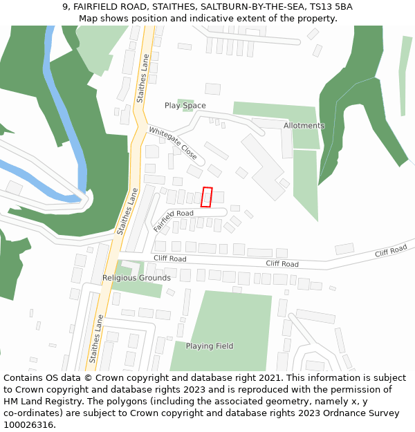 9, FAIRFIELD ROAD, STAITHES, SALTBURN-BY-THE-SEA, TS13 5BA: Location map and indicative extent of plot