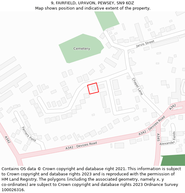 9, FAIRFIELD, UPAVON, PEWSEY, SN9 6DZ: Location map and indicative extent of plot