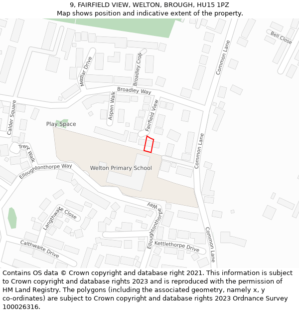 9, FAIRFIELD VIEW, WELTON, BROUGH, HU15 1PZ: Location map and indicative extent of plot