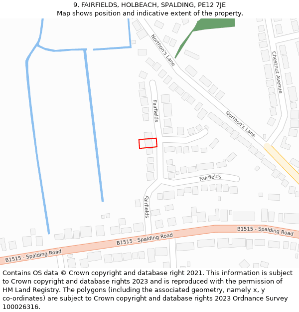 9, FAIRFIELDS, HOLBEACH, SPALDING, PE12 7JE: Location map and indicative extent of plot