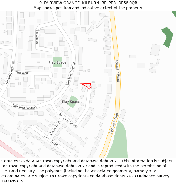 9, FAIRVIEW GRANGE, KILBURN, BELPER, DE56 0QB: Location map and indicative extent of plot